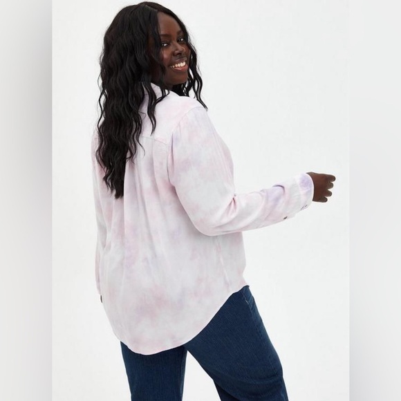 Torrid Lizzie Rayon Twill Button-Up Long Sleeve Shirt Pink Women Size 1X - Picture 2 of 10